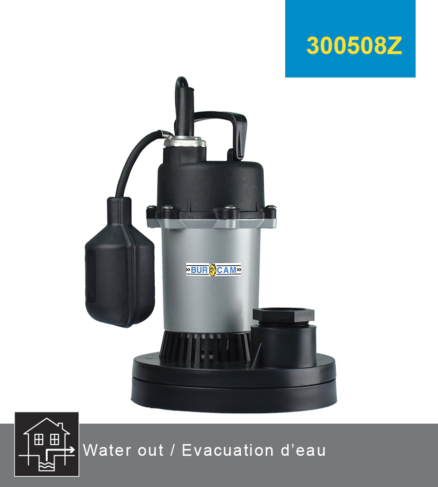 3000 GPH Max 1.5 Discharge with 1.25 Reducer BurCam 300718 Cast Iron Submersible Sump Pump 1/2 hp Vertical Switch